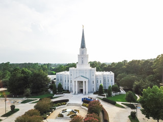 Aerial view of Mormon Temple - The Houston Texas Temple is the 97th operating temple of The Church of Jesus Christ of Latter-day Saints.