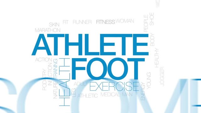 Athlete foot animated word cloud, text design animation. Kinetic typography.
