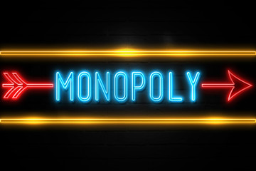 Monopoly  - fluorescent Neon Sign on brickwall Front view