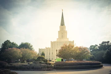 Wallpaper murals Temple Mormon Temple at sunset. The Houston Texas Temple is the 97th operating temple of The Church of Jesus Christ of Latter-day Saints. Vintage tone.