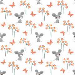 Vector colorful seamless pattern with the image of cute pets in cartoon style.