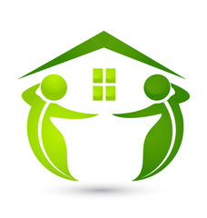 Environment friendly house with green figures icon