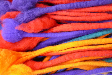Abstract closeup of handmade wool yarn created with handmade dyes at Tama Art University in Hachioji, Japan
