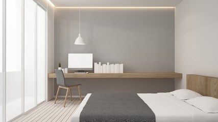 Bedroom space interior minimal and wall decoration empty in apartment- 3D rendering