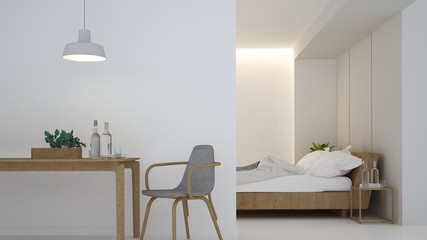 Bedroom space interior minimal and wall decoration empty in apartment- 3D rendering