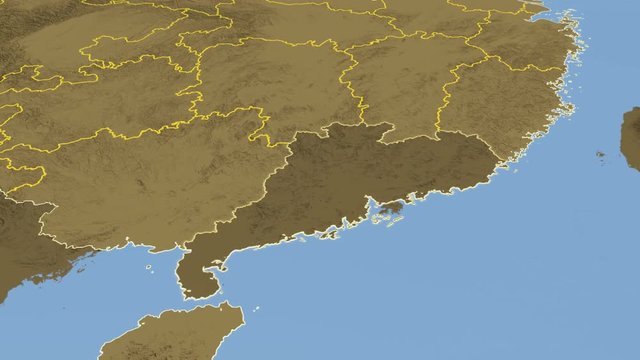 Guangdong - China, province extruded. Bumps