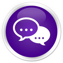 Talk bubble icon premium purple round button