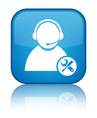 Tech support icon special cyan blue square button