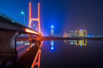 shanghai Nanpu bridge with city skyline on background,china.