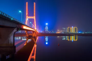 Fotobehang Nanpubrug shanghai Nanpu bridge with city skyline on background,china.