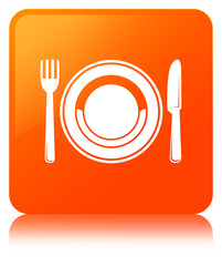 Food plate icon orange square button