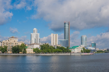 Fototapeta na wymiar YEKATERINBURG, RUSSIA - JULY 3, 2017: Centre of Yekaterinburg city in summer time
