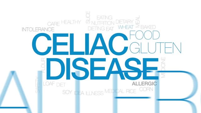 Celiac disease animated word cloud, text design animation. Kinetic typography.