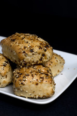 Foccacia Breads on White Plate with Black Background