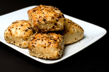 Foccacia Breads on a White Plate with Dark Background