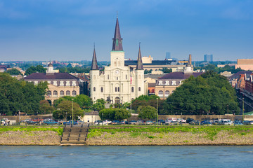 St. Louis Cathedral, New Orleans, Louisiana, USA view from Mississippi river