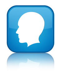 Head men face icon special cyan blue square button