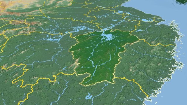 Jiangxi - China, province extruded. Bumps shaded