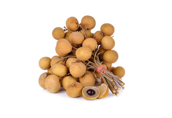 bunch of ripe longan fruit on white background