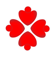 Teamwork red heart people shape formation vector logo