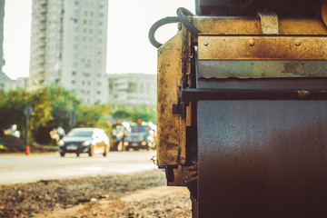 Laying asphalt in the city.