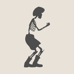Human skeleton posing. Fighting pose. Vector illustration. Halloween party design template
