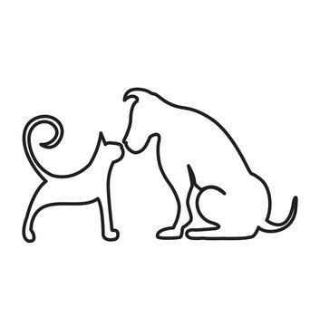 Black silhouette of dog and cat isolated on white icon vector