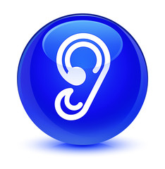 Ear icon glassy blue round button