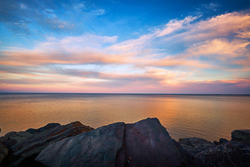 Golden Orange Sunset at Lake Superior Duluth Minnesota - 170522652