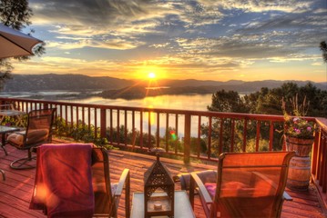 Panoramic Nature Sunrise View from Deck Terrace.