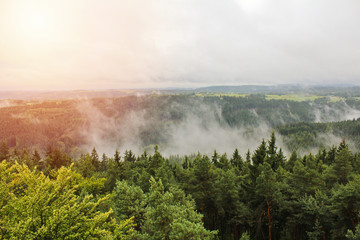 Misty fog with sun on hills, Czech landscape