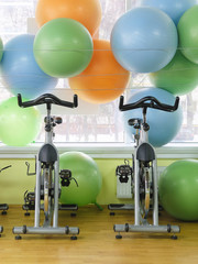 Interior of fitness hall with fitness bicycles