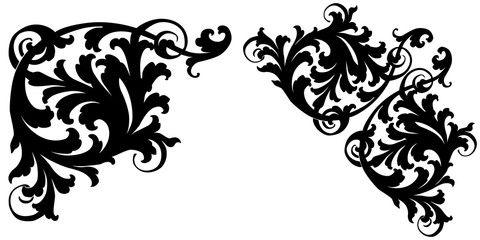 Set of vintage baroque ornament, corner. Retro pattern antique style acanthus. Decorative design element filigree calligraphy vector. - stock vector