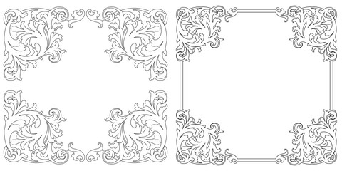 Set of vintage border frame engraving with retro ornament pattern in antique baroque style decorative design. Vector