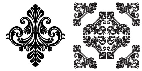 Naklejka premium Set of vintage baroque ornament, corner. Retro pattern antique style acanthus. Decorative design element filigree calligraphy vector. - stock vector
