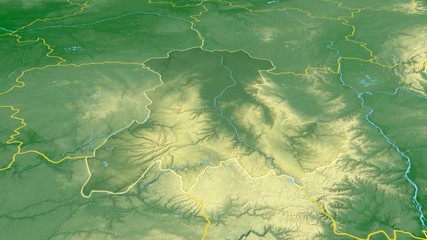 Auvergne - France, region extruded. Bumps shaded