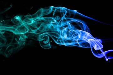 Abstract Light blue smoke on black background, Light blue background,Light blue ink on black...