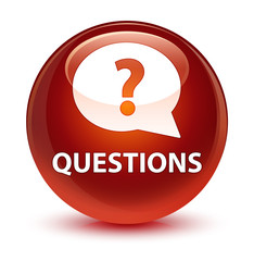 Questions (bubble icon) glassy brown round button
