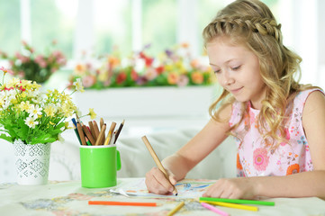  girl drawing  at home