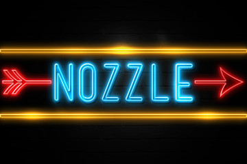 Nozzle  - fluorescent Neon Sign on brickwall Front view