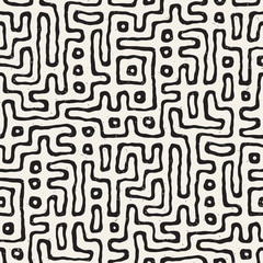 Seamless pattern with maze lines. Monochrome abstract background. Vector hand drawn labyrinth.