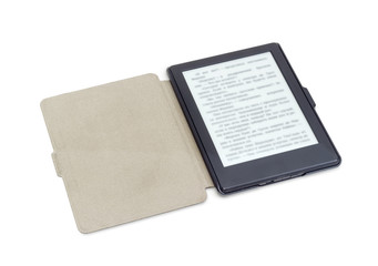 E-reader in e-reader case on a white background © An-T