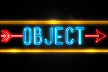 Object  - fluorescent Neon Sign on brickwall Front view