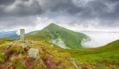 Mountain peak Hoverla in Carpathians in cloudy weather