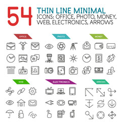 Set of linear web icons and buttons - office, photo, money, web, electronics and arrow concepts
