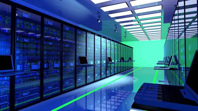 Blackout in server room. Data center server room network . 3d animation