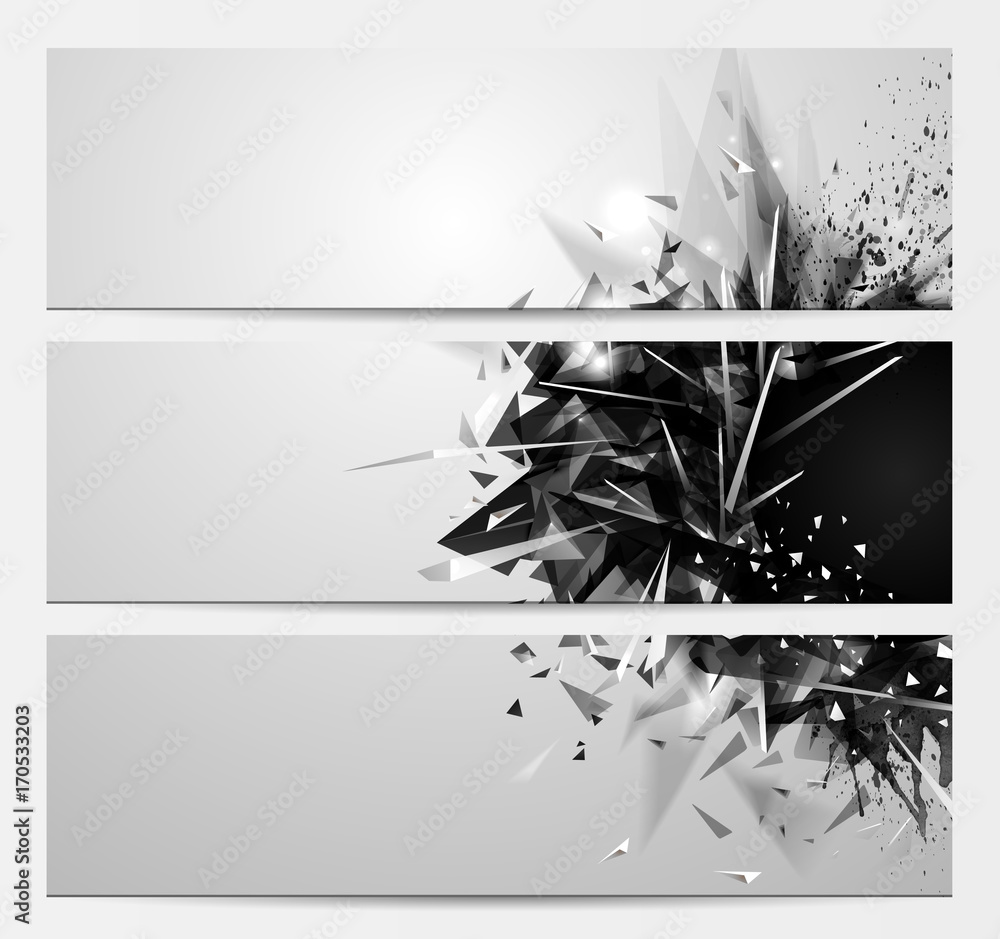 Leinwandbilder geometric abstract backgrounds with black color futuristic elements. set of three expressive monochr