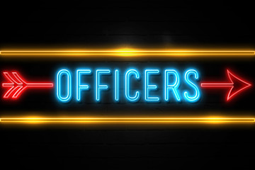 Obraz premium Officers - fluorescent Neon Sign on brickwall Front view