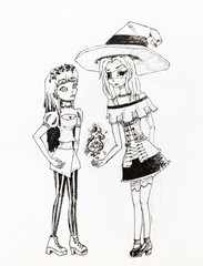 Manga style illustration, sketch