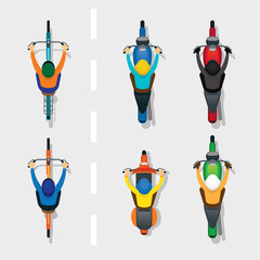 People on Motorcycles and Bicycles Top or Above View